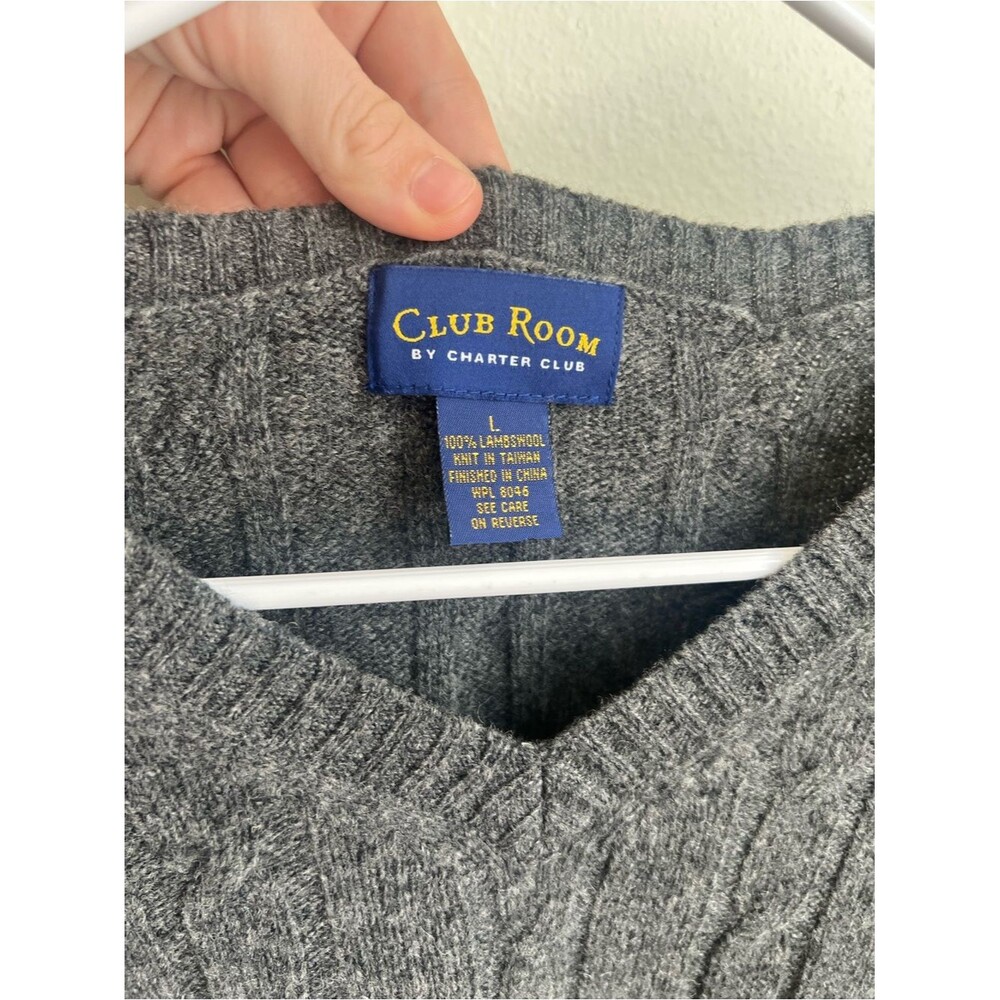 Club Room Men's 100% Lambswool V-Neck Cable Knit Sweater - Picture 3 of 5